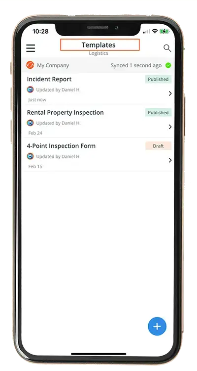 inspection templates list on mobile