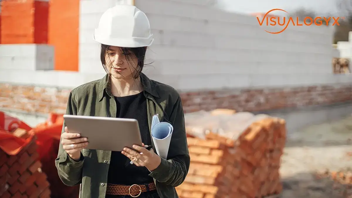 construction worker using Visualogyx app outdoors