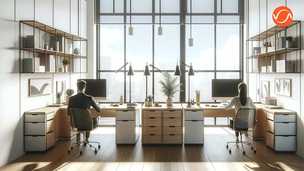 %s audited offices - workers in tidy, clean desks.